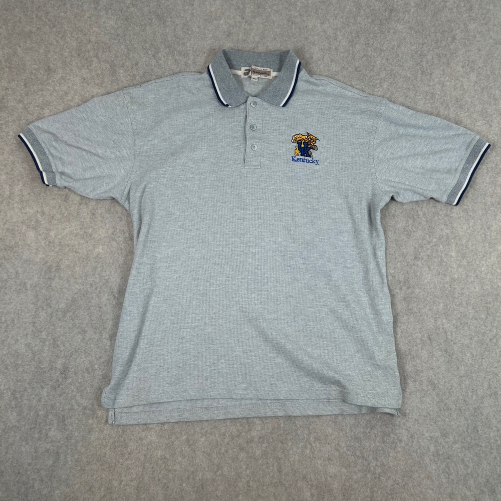 Vintage  Mens XL Grey Kentucky Wildcats Embroidered Polo Shirt Cotton USA Made